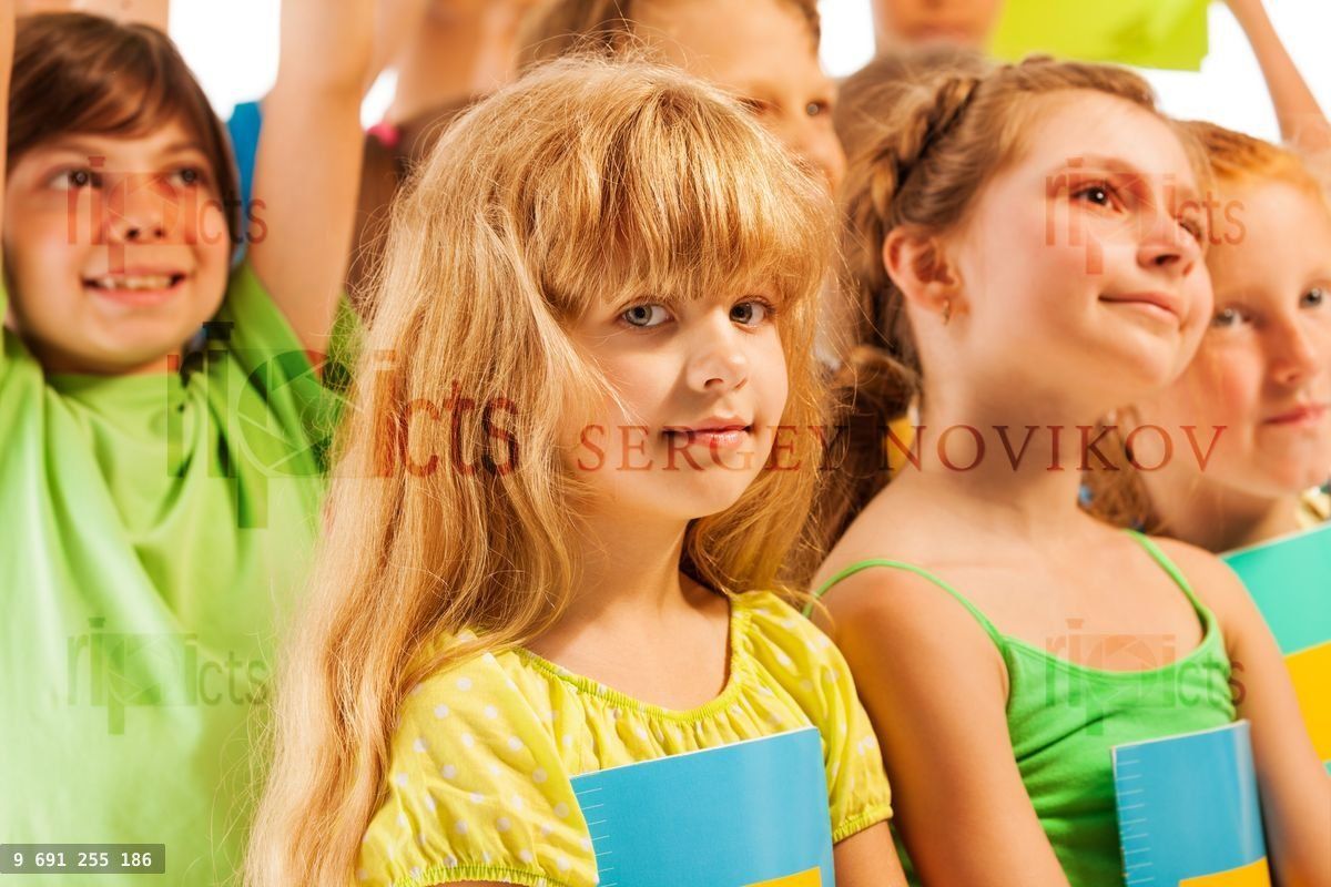 One nice blond girl in group of friends
