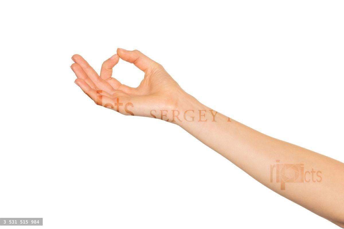 Woman's hand with joined thumb and forefinger
