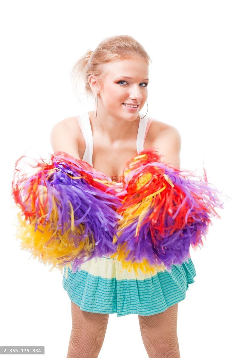 woman cheer leader shaking pompoms