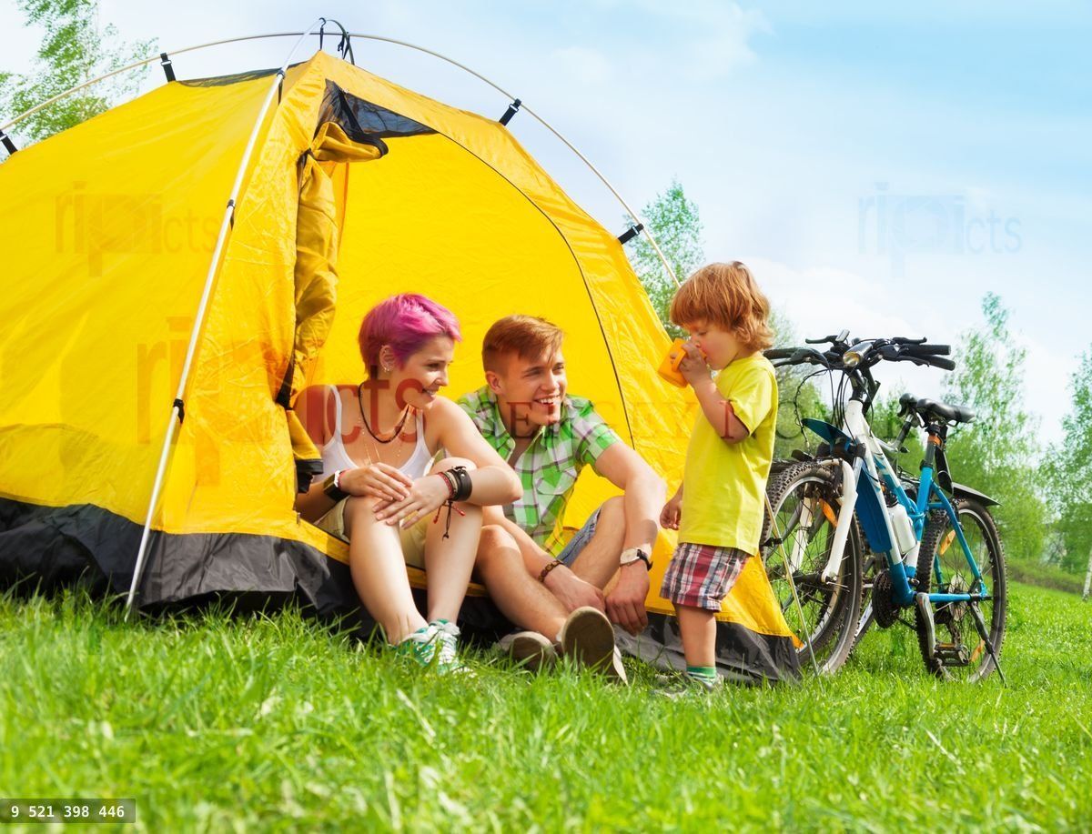 Young family in a tent