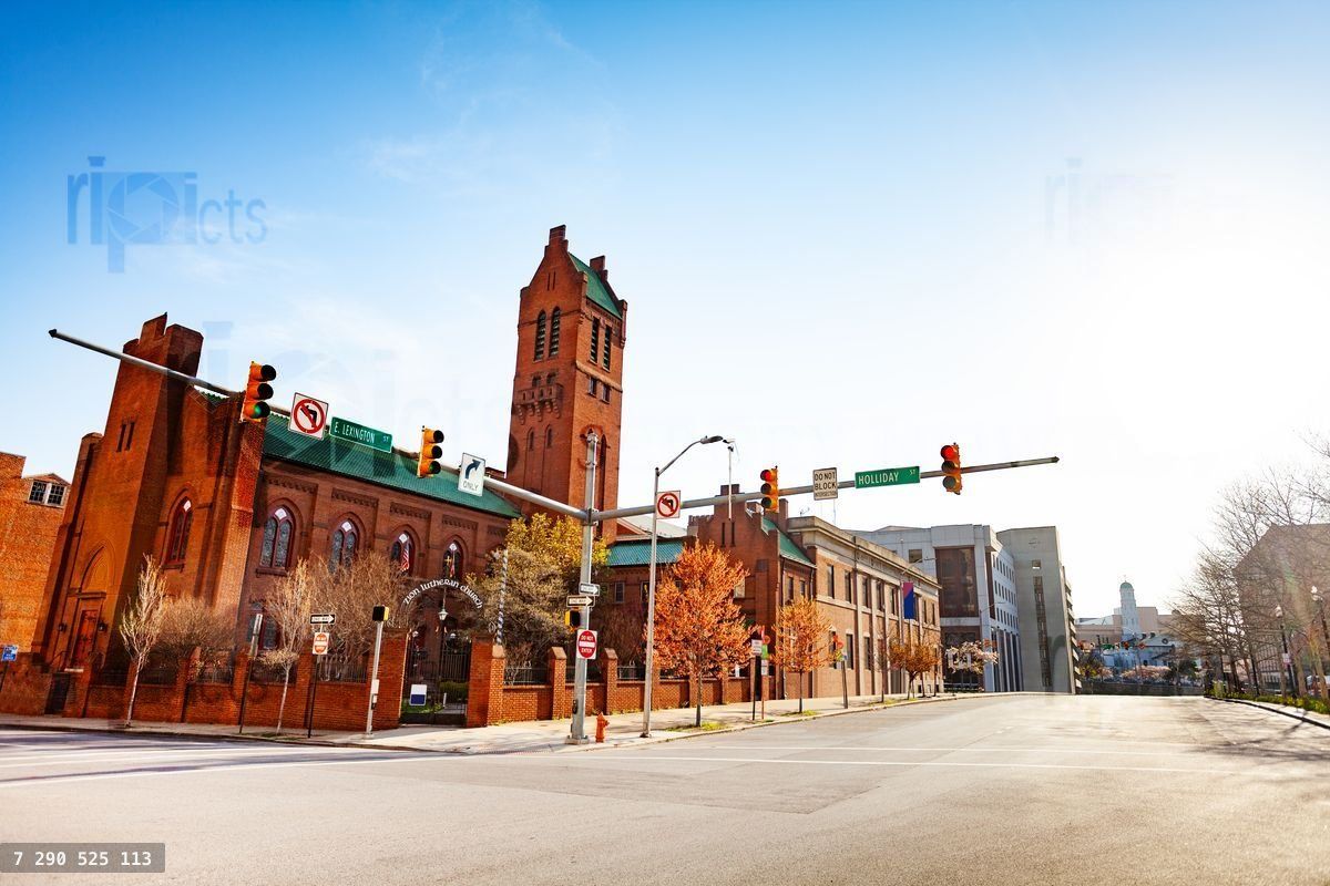 Zion Lutheran Church against blue sky, Baltimore