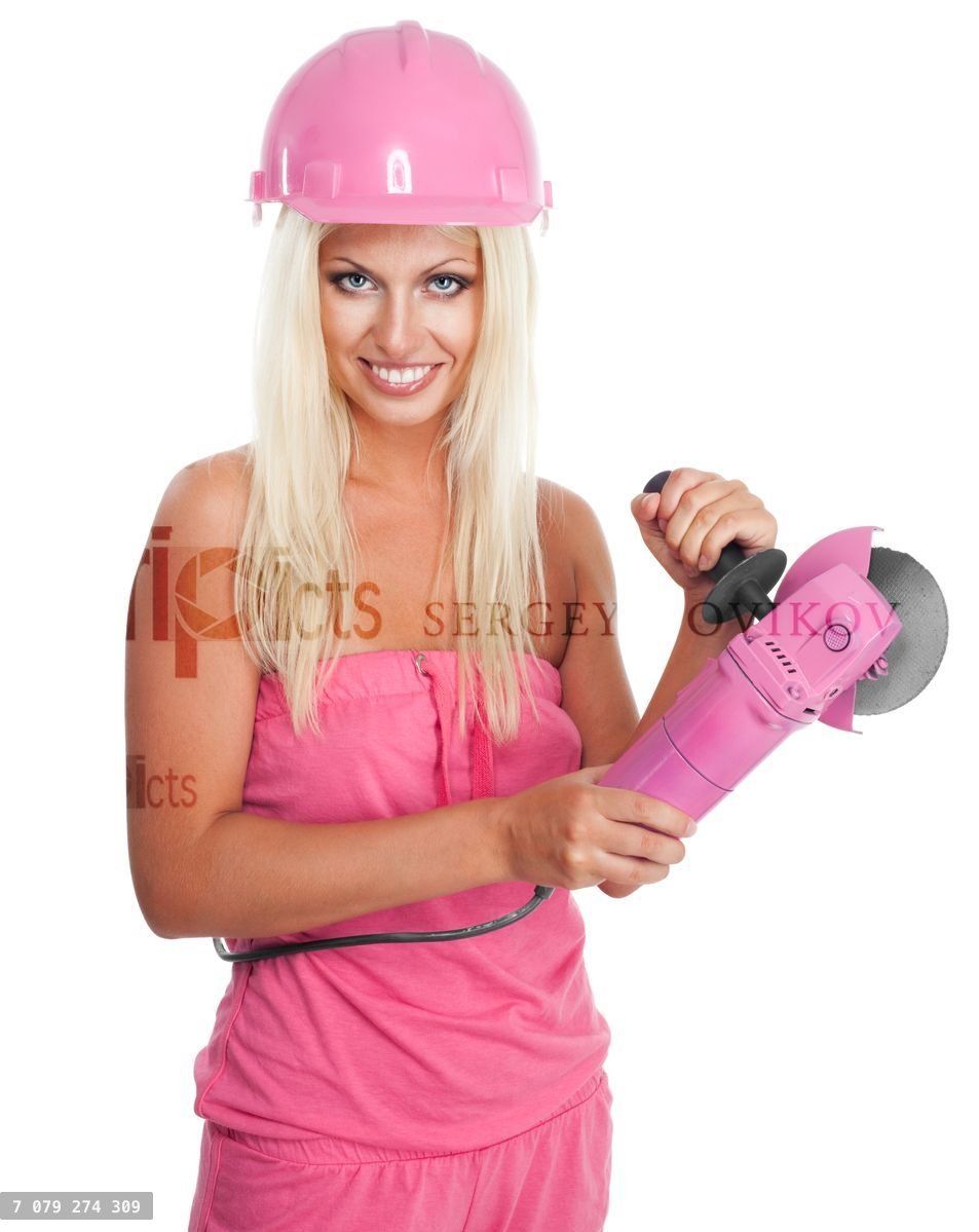 Woman with pink grinder