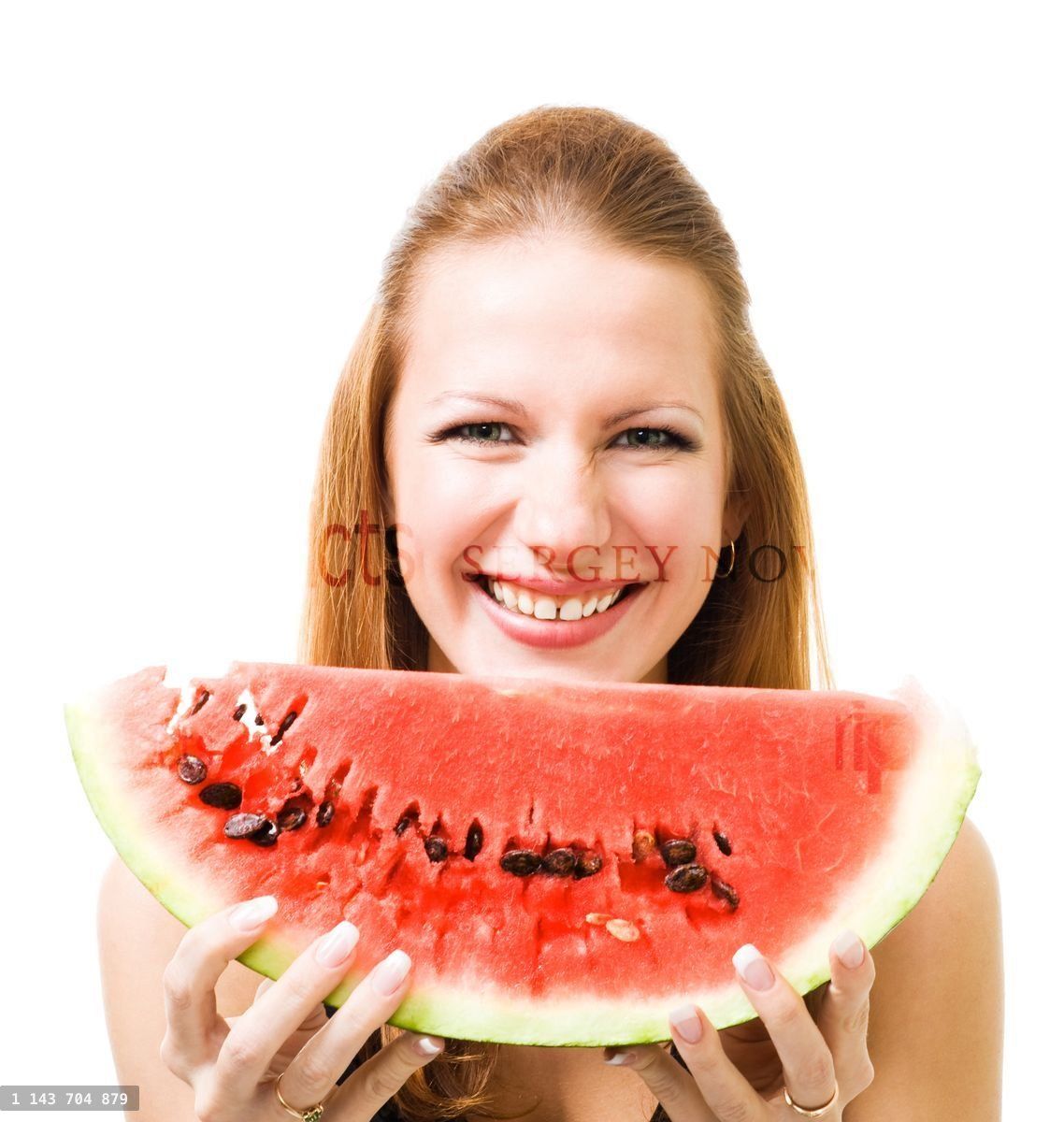 Woman with piece of watermelon