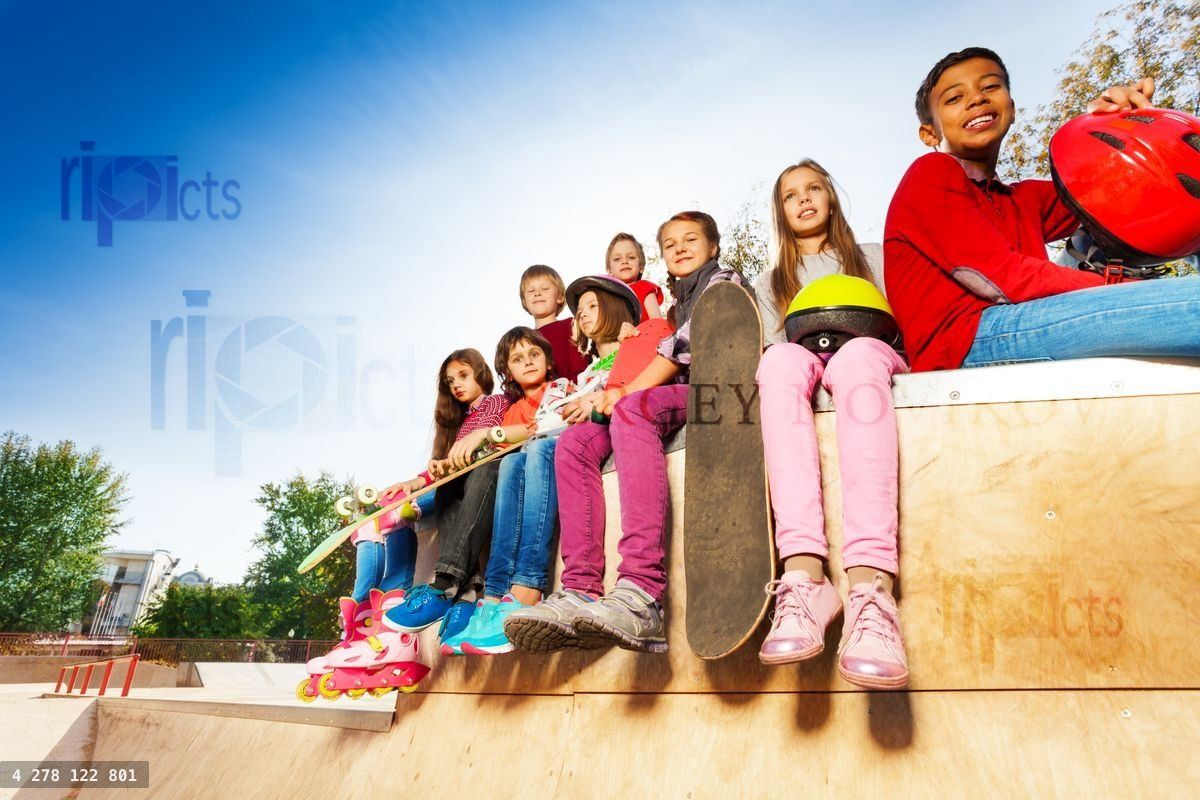 View of children diversity with skateboards