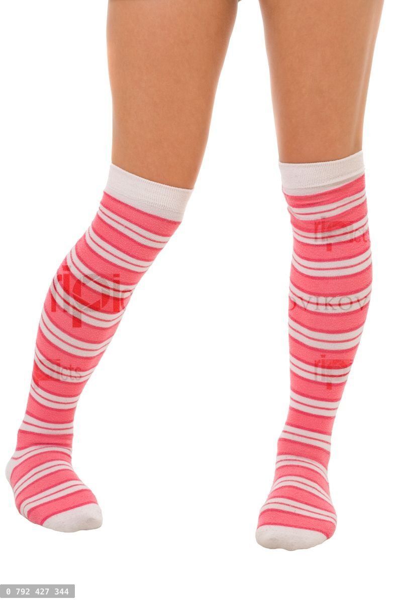 woman legs in color pink socks isolated