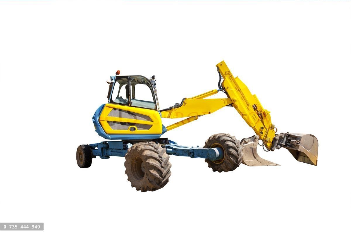 Yellow excavator on the white background