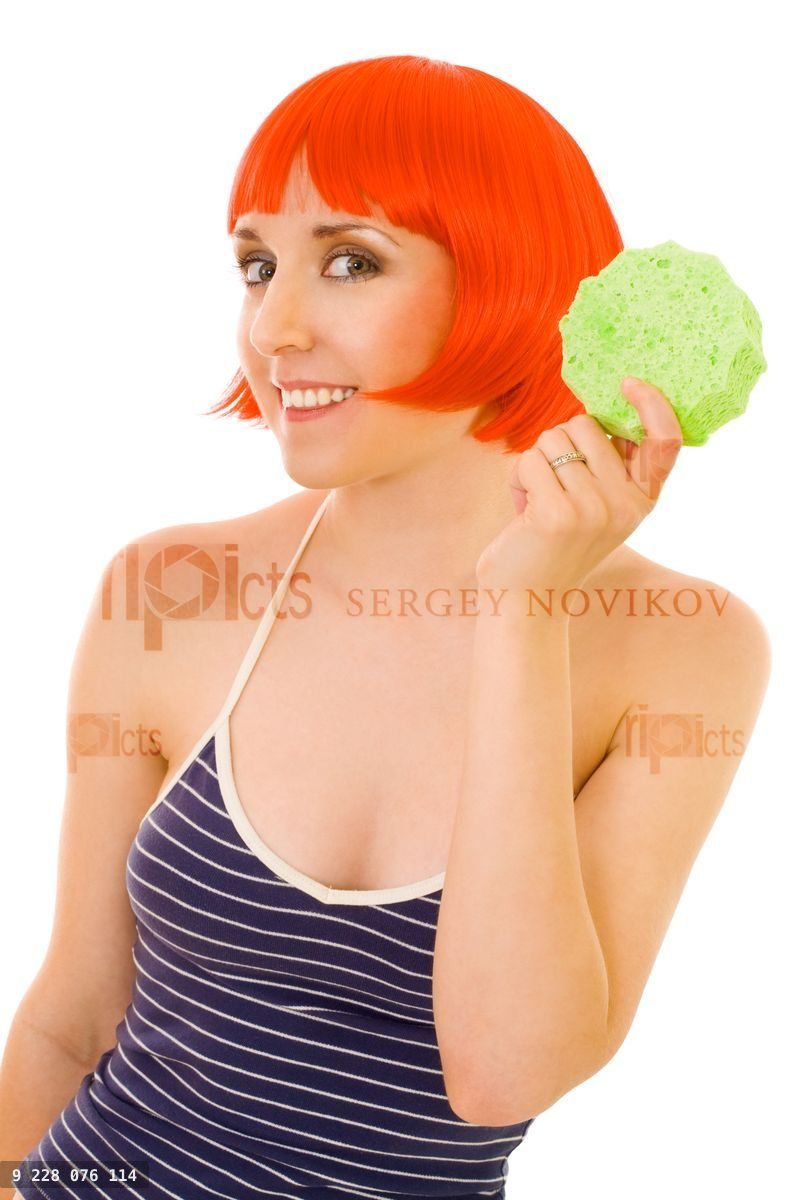 woman with red hair and sponge