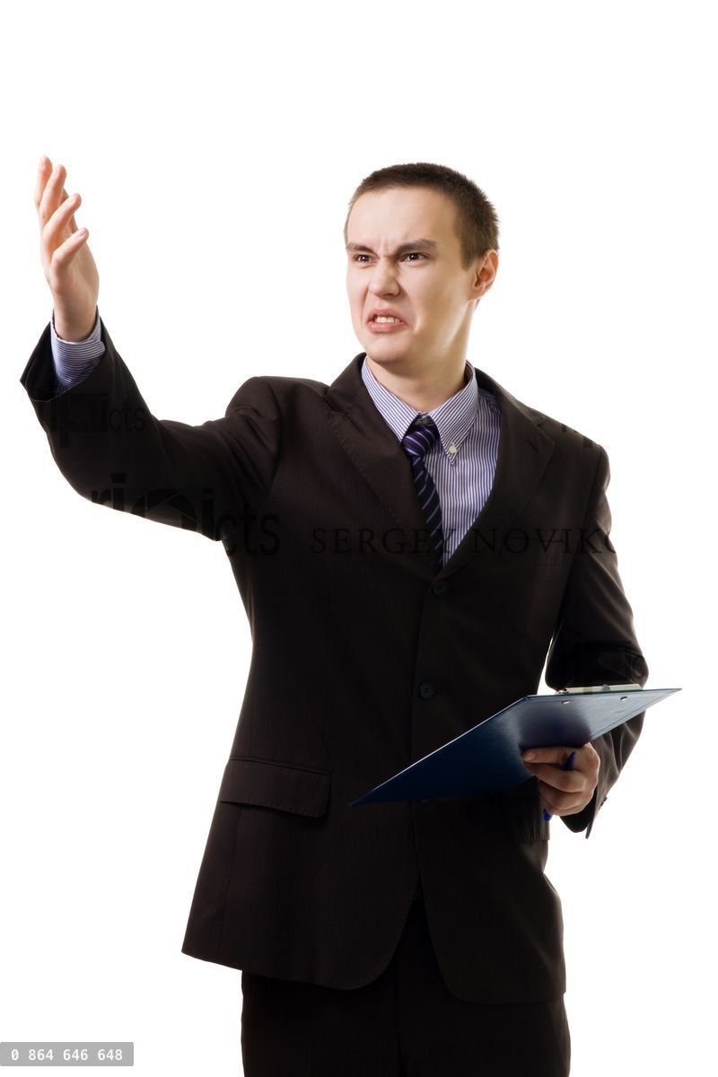 Young teacher argue and gesticulating with hand and grimace