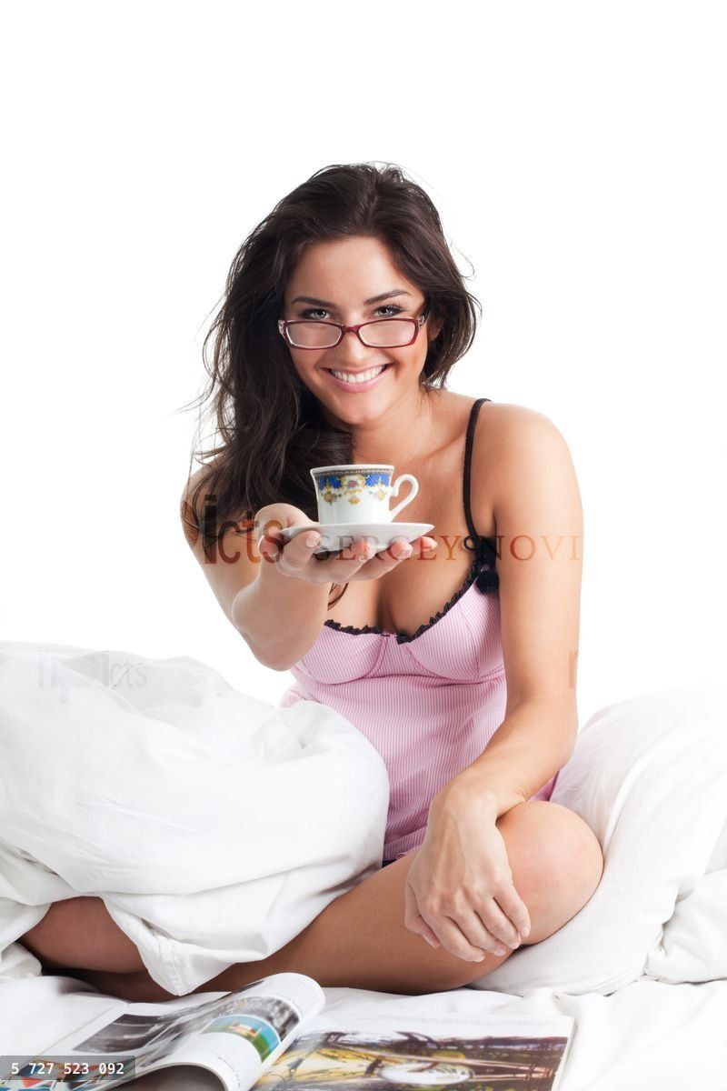 Woman smile and give cup of coffee