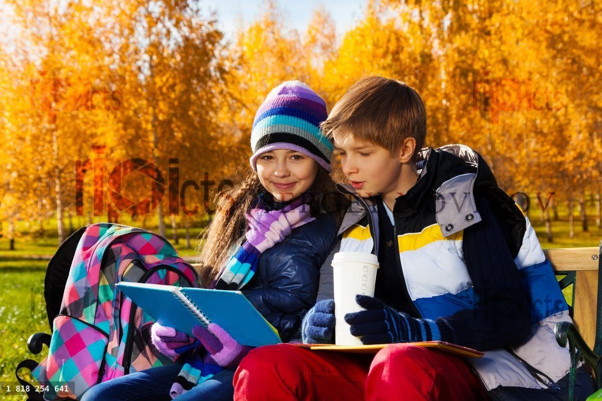 Couple boy and girl after school