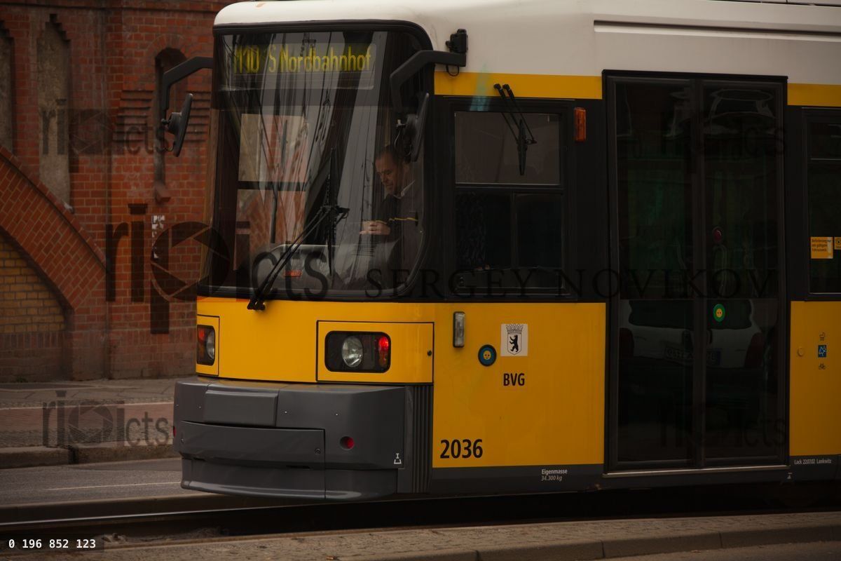 Yellow electric tram near to Warschauer Straße station