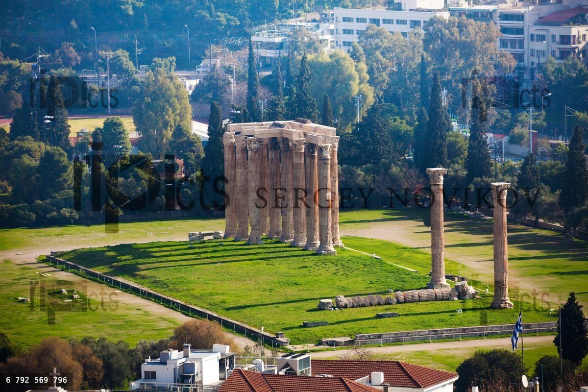 Zeus temple from high spot in Athens, Greece