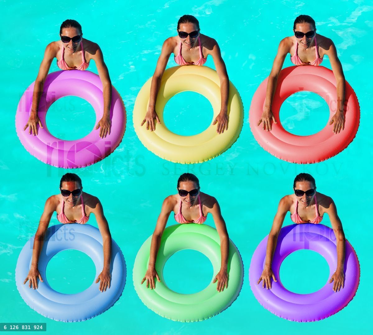 Women with many color inflatable buoy in water