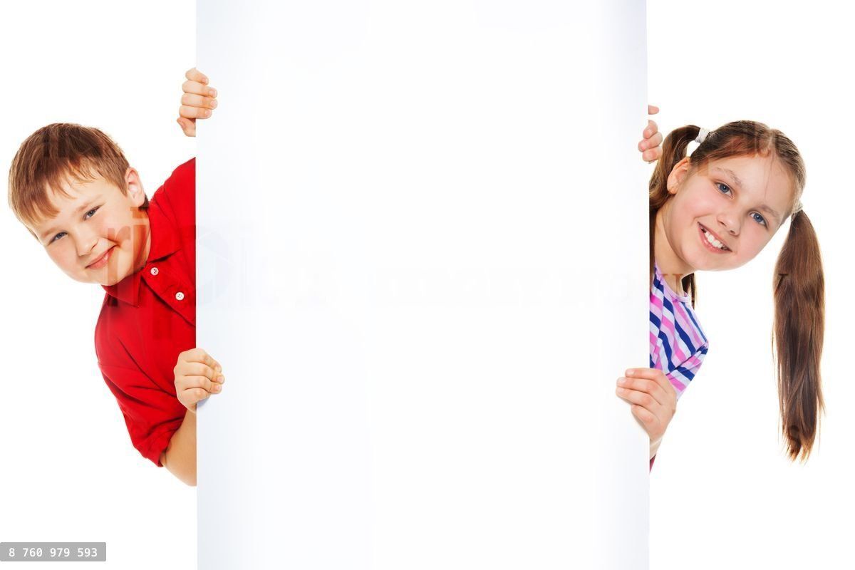 Boy and girl with blank advertising board