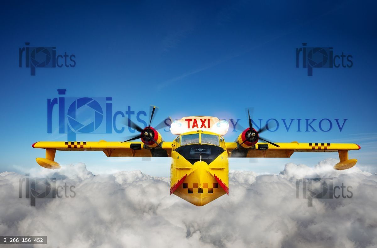 Yellow air taxi airplane transportation in sky