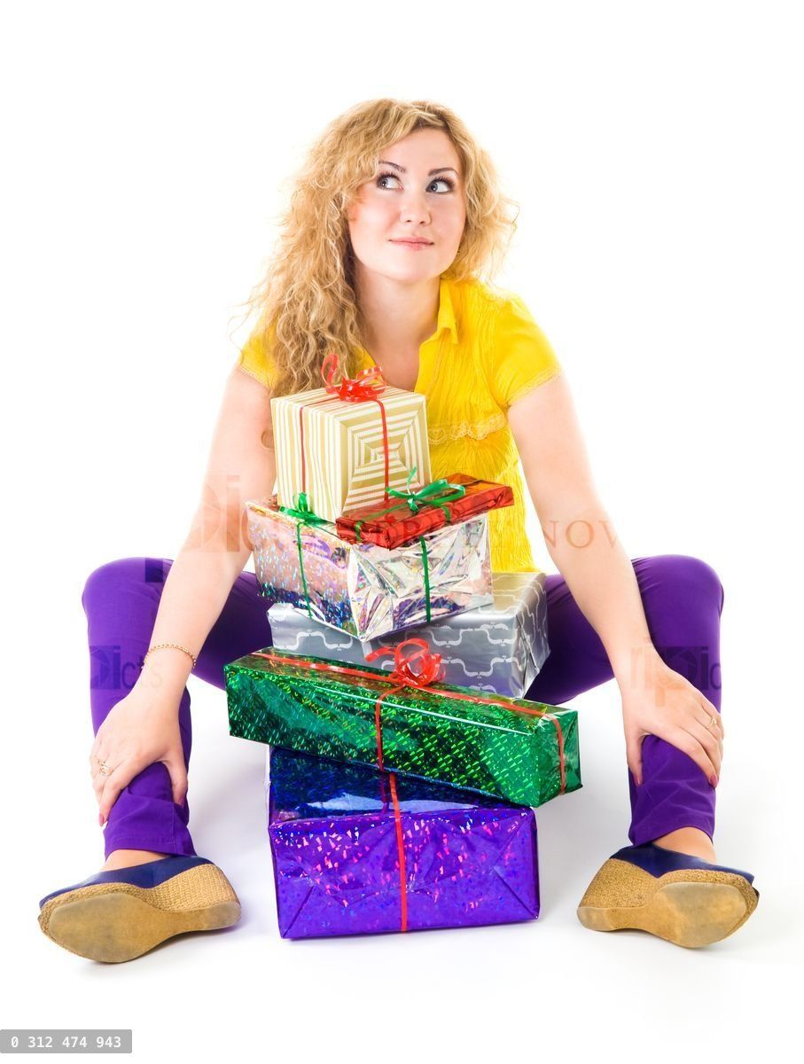Woman with pile of presents