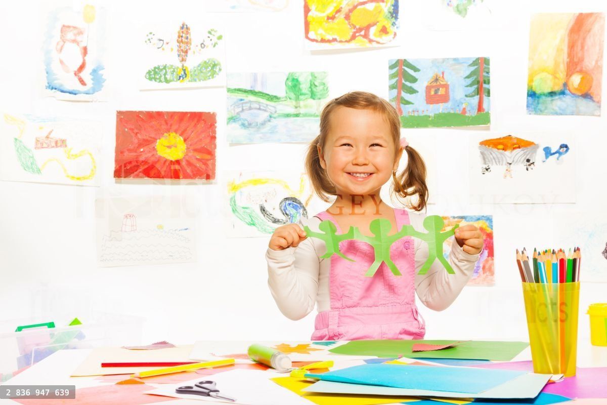 Girl and cut paper men