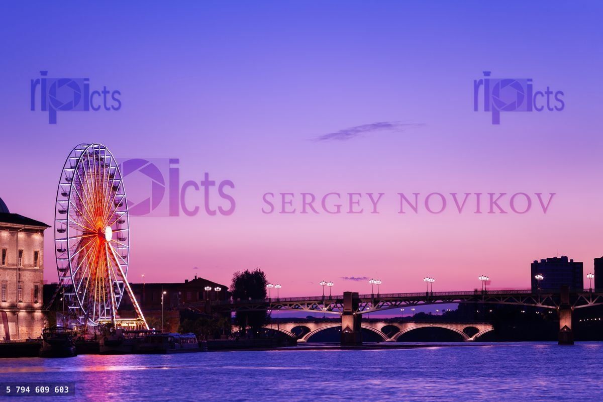 Garonne embankment night view in Toulouse, France