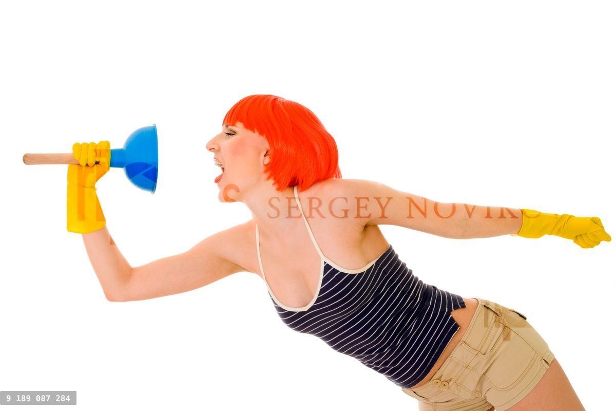 Woman sceraming with working tool