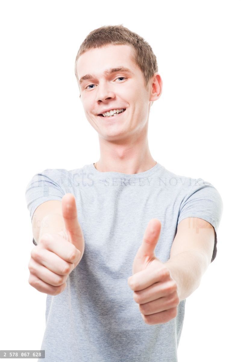 Young man show thumb up gesture