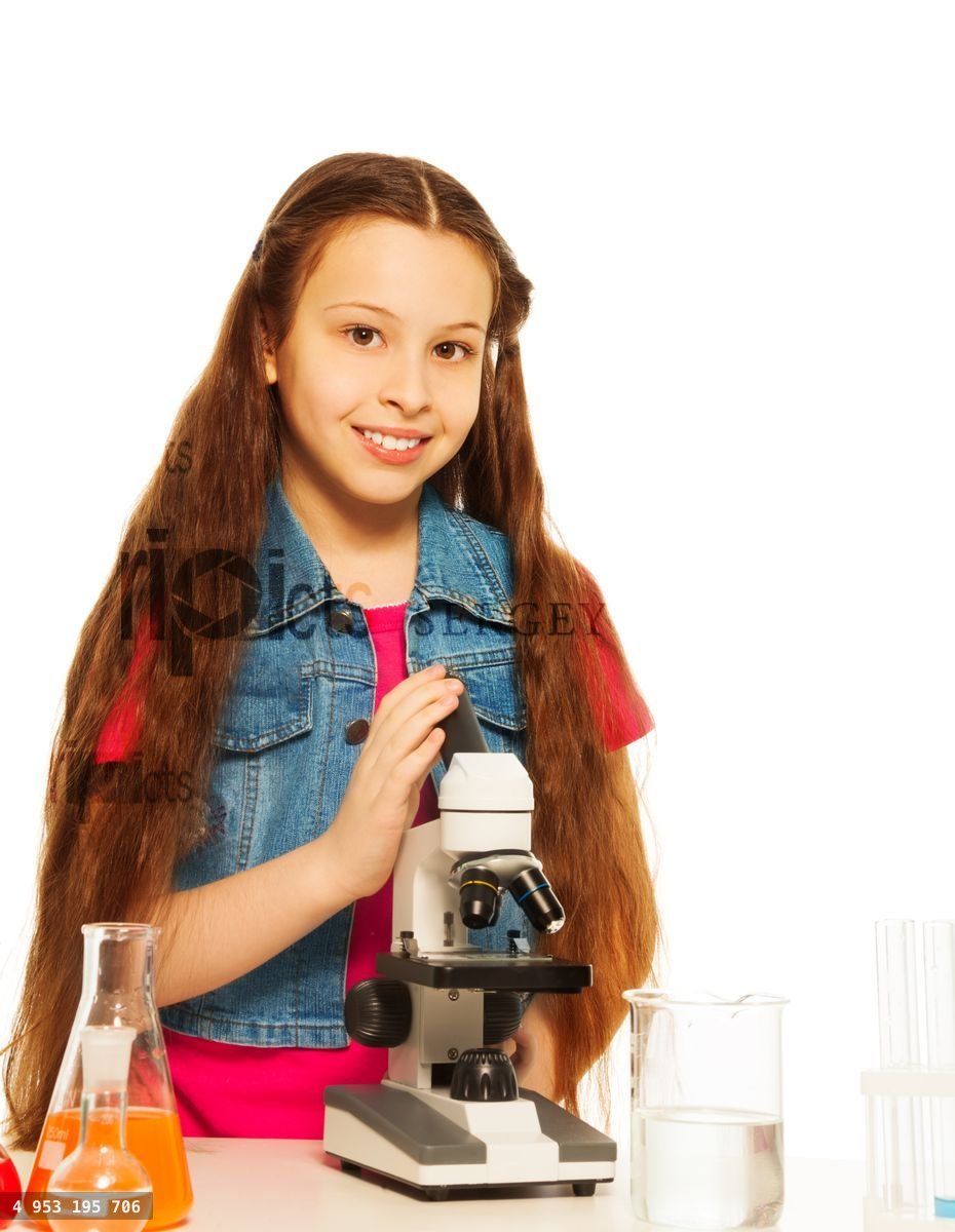 Brunet girl with microscope