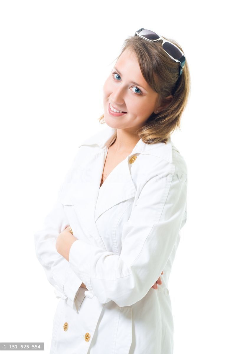 Woman smile and look at camera with glasses