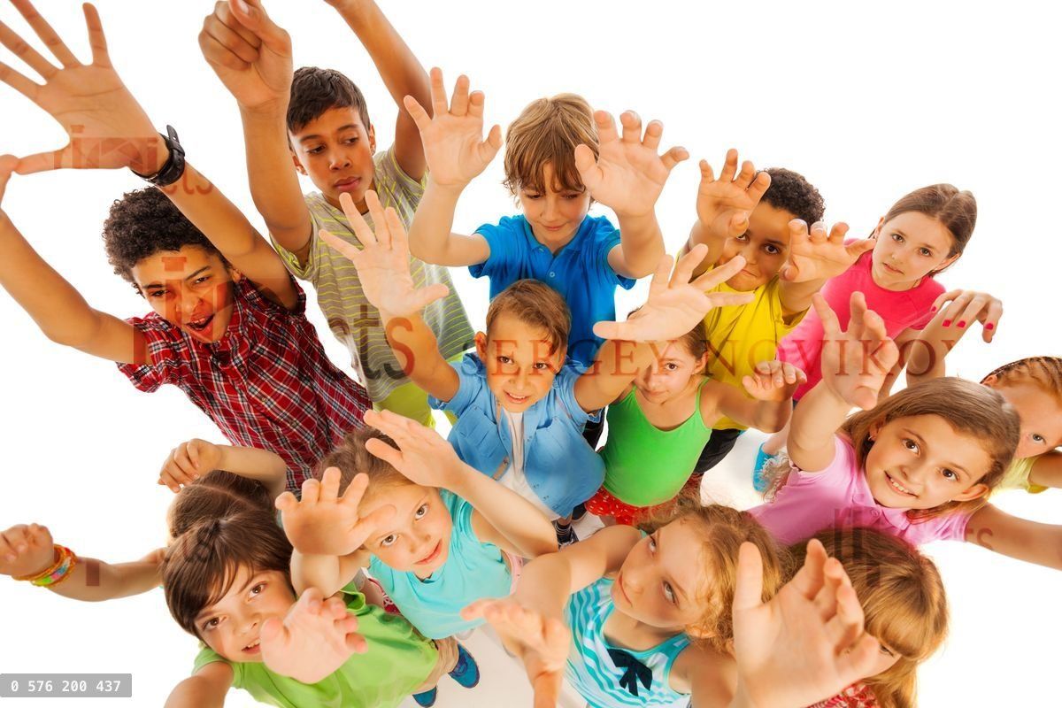 Large group of kids together view from above