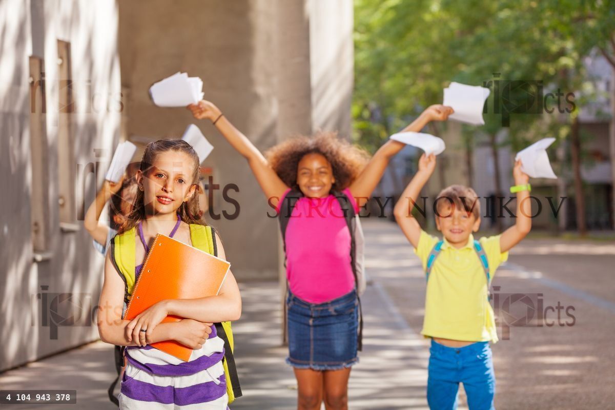Girl and her friends near school