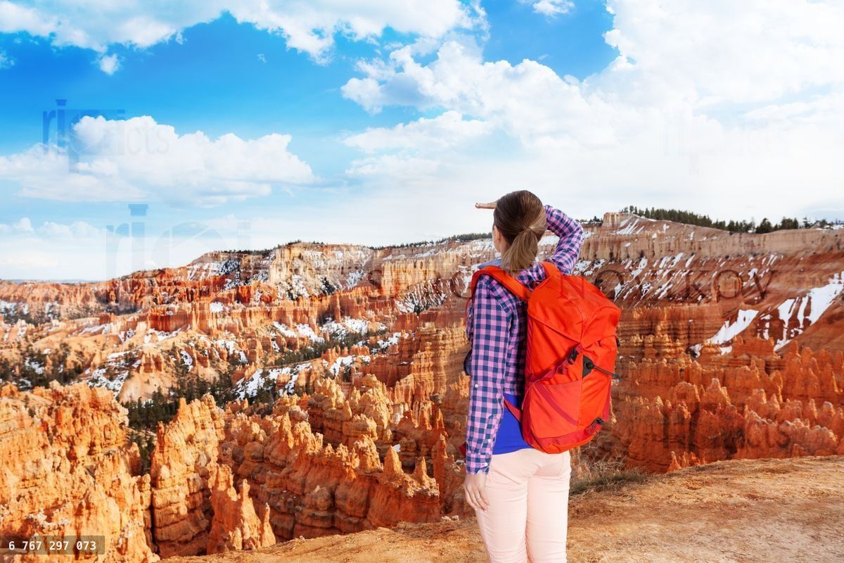 Woman in Bryce canyon looking to distance