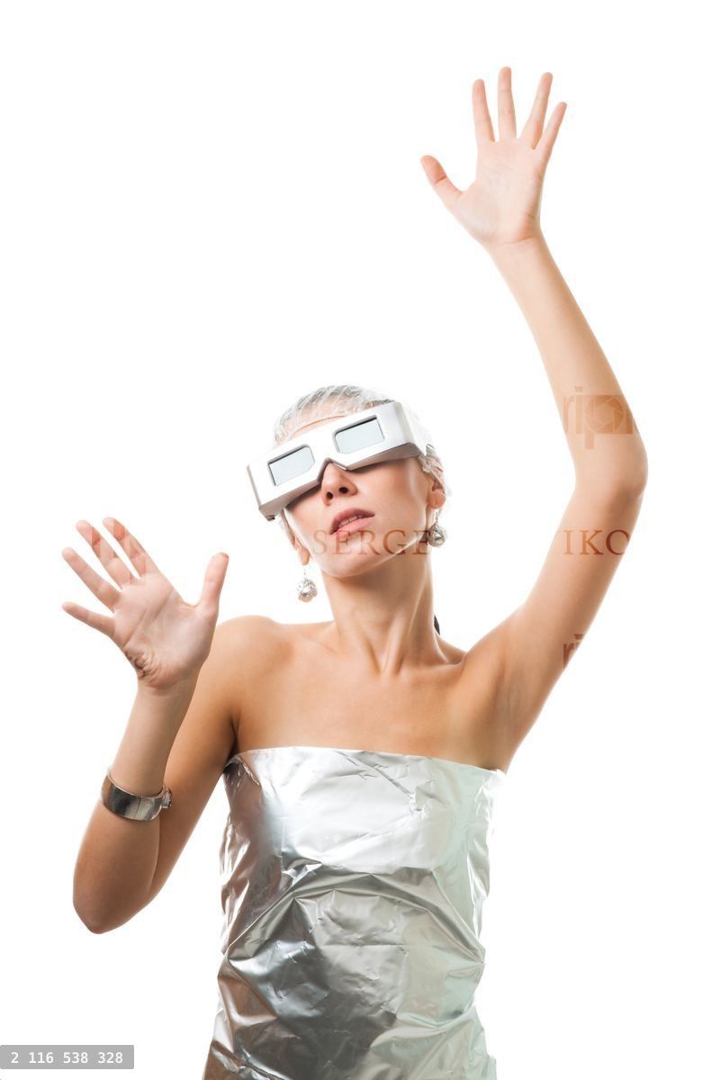 Futuristic woman in virtural reality glasses