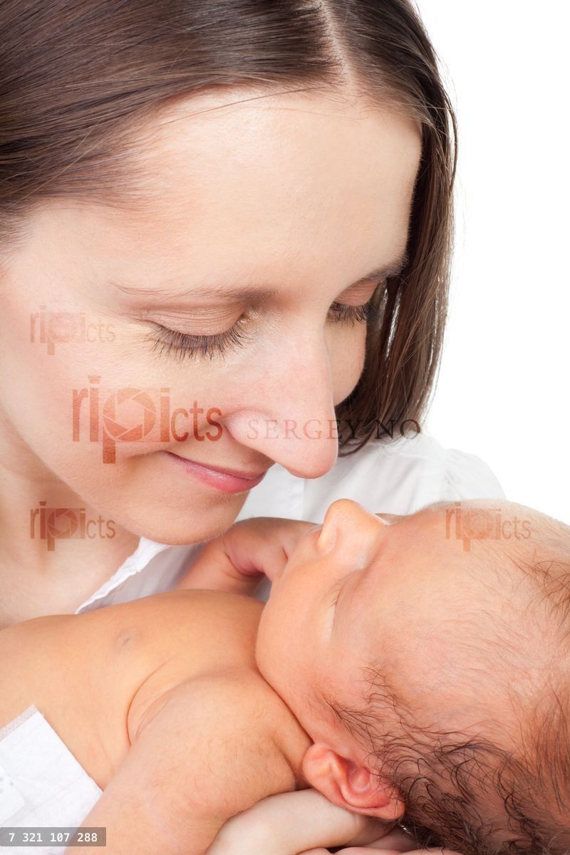 Young mother look at her baby