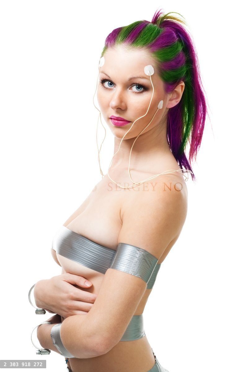 futuristic woman with brain sensors
