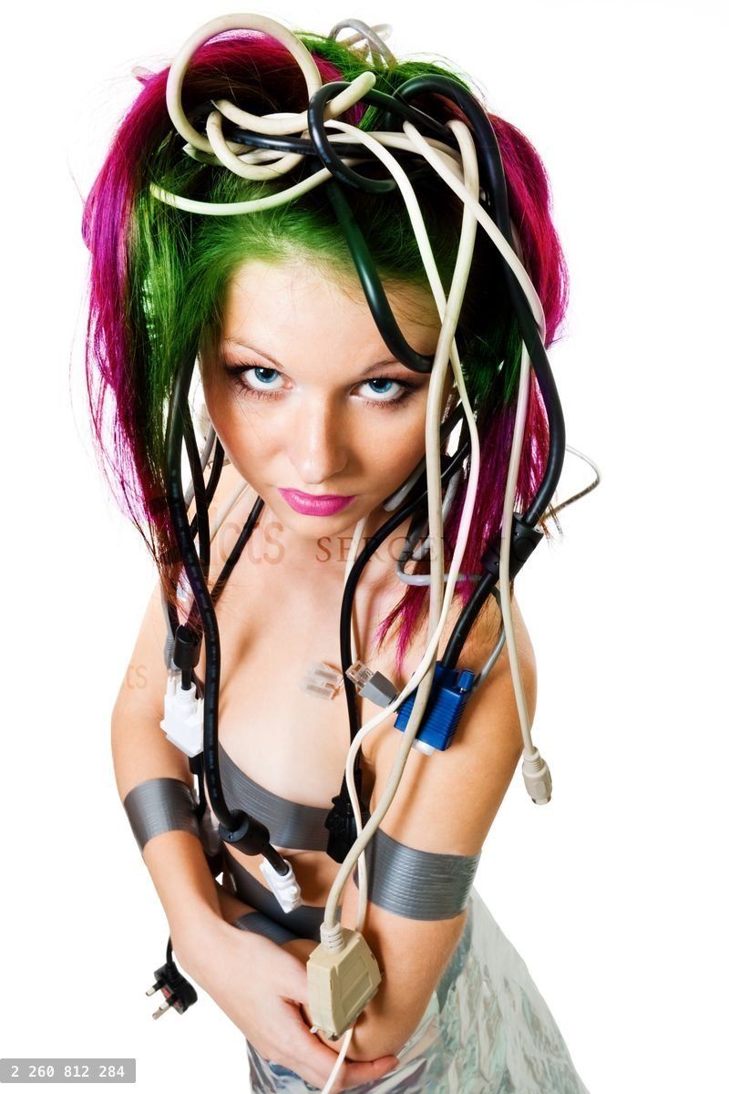 Woman with color hair wire