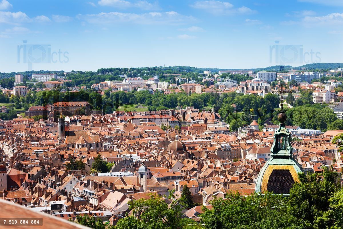 Besancon cityscape with St. Jean Cathedral dome