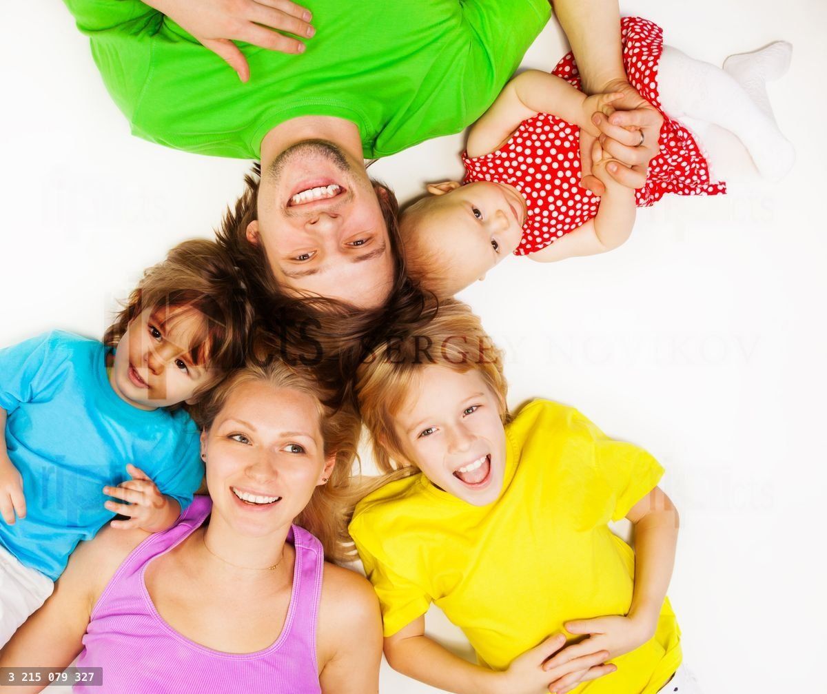 Bright young family top view