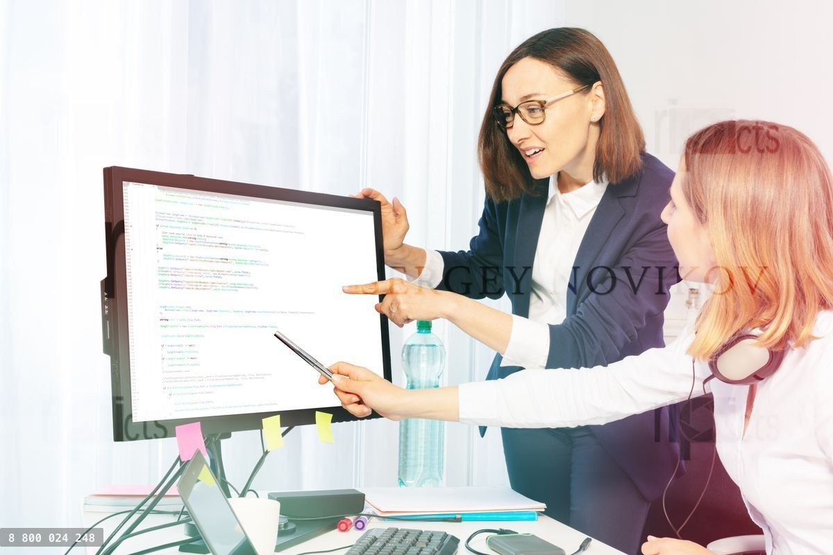 Women discussing business project in the office