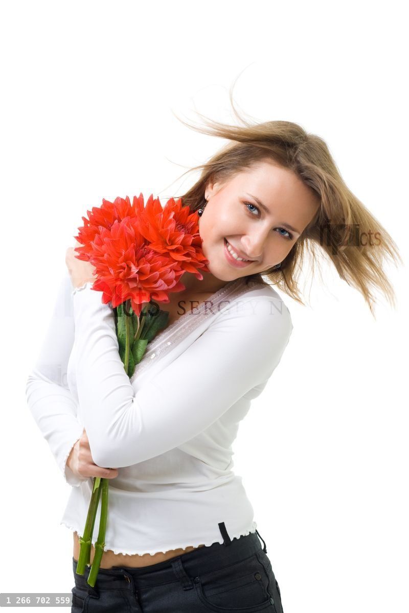 Woman with flowers and fly hair