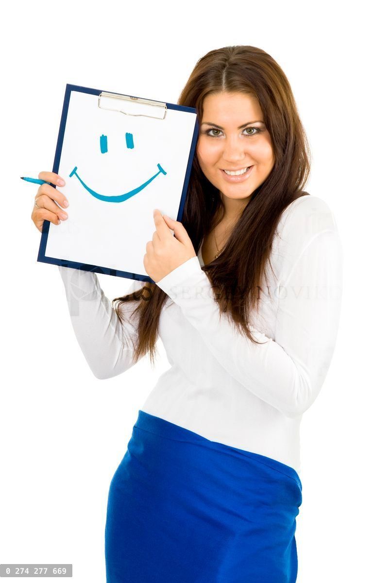woman drawing smile