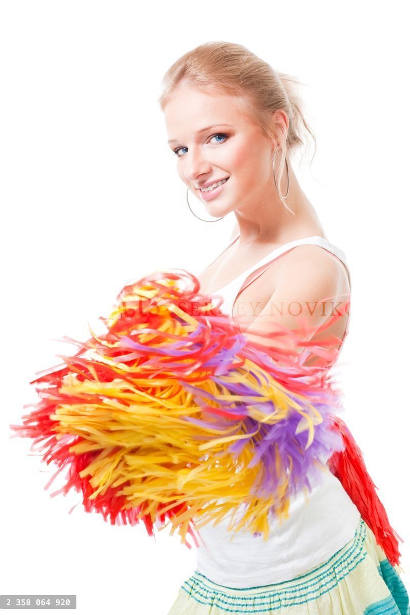Woman cheer leader smile and shake pompoms