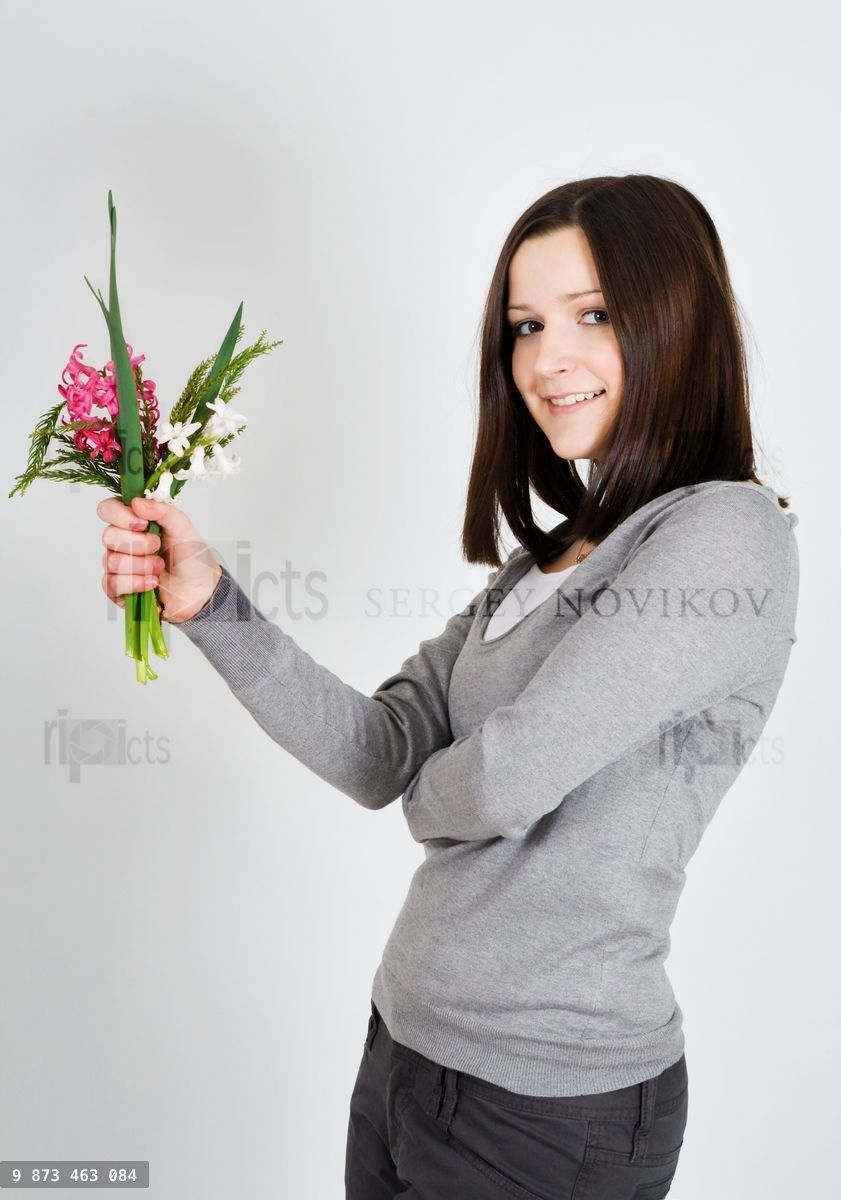 woman with bunch of flowers