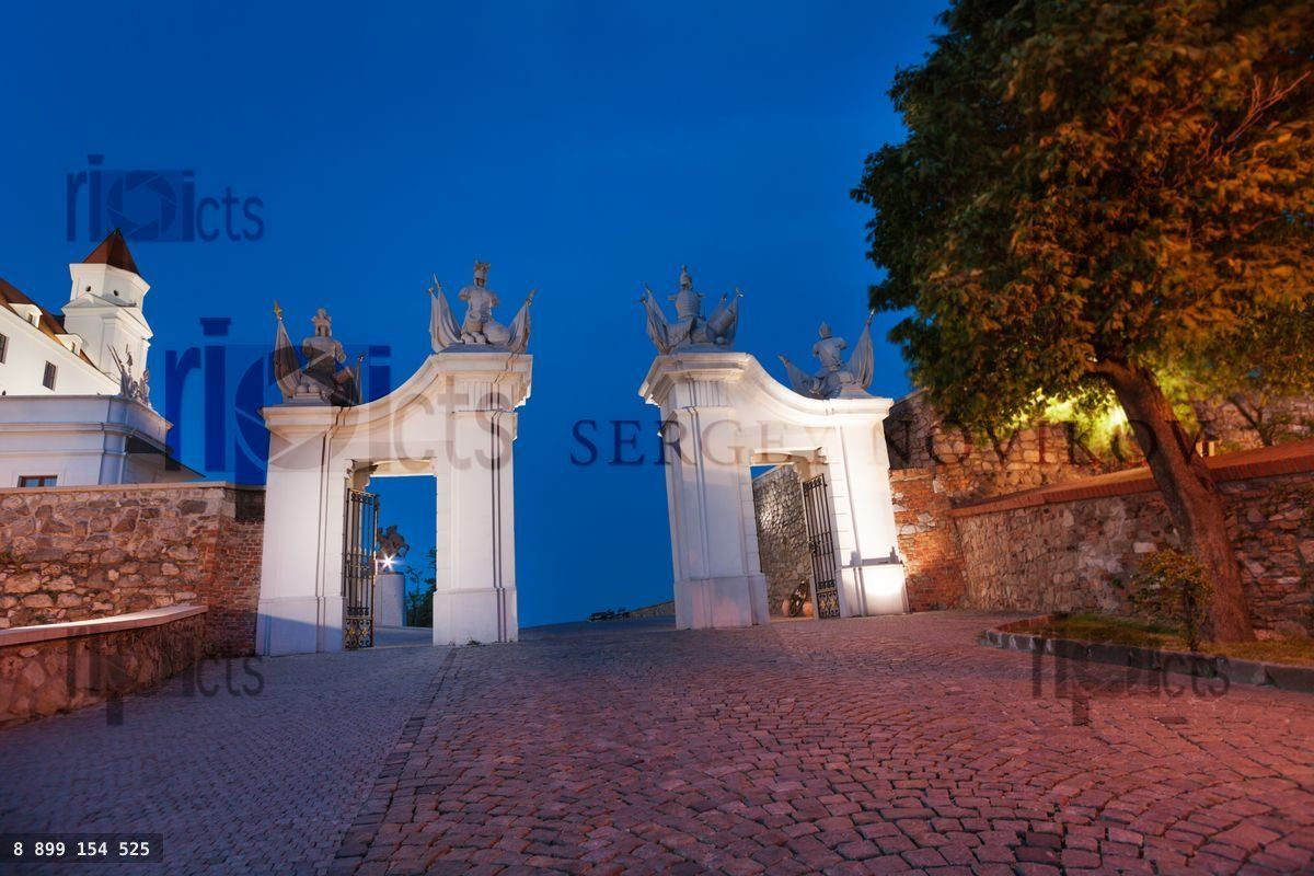 Gates in Bratislava castle at night