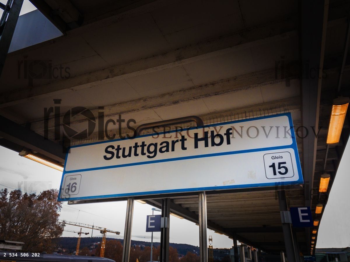 Stuttgart, Germany DEC 08 2019: Stuttgart Hbf train station sign on the platform