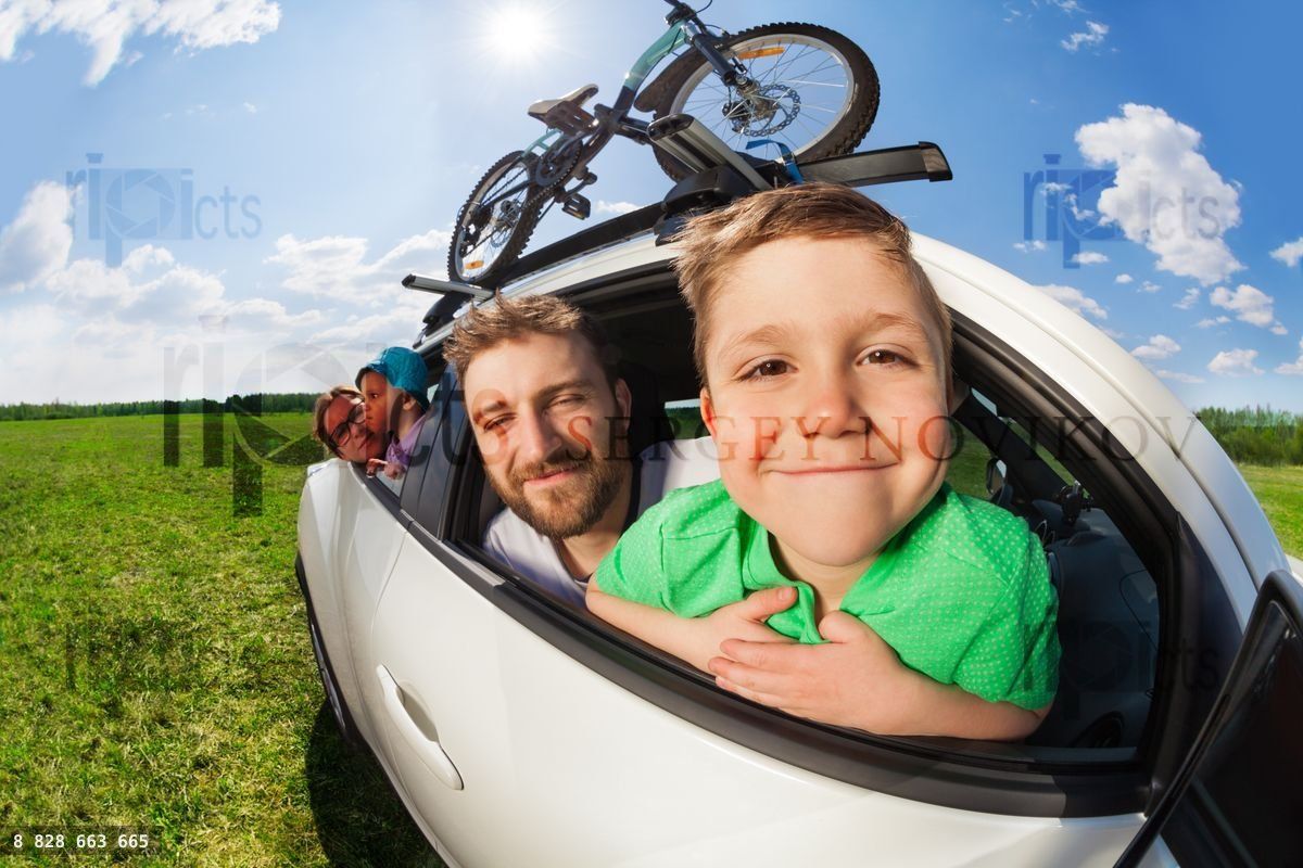 Portrait of happy boy travelling with his family