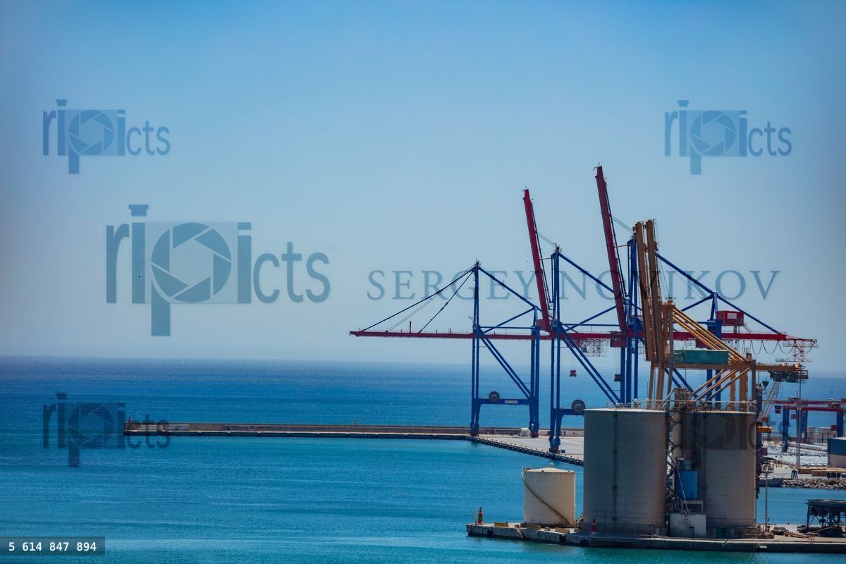 Cargo terminal and industrial big port cranes in the Malaga