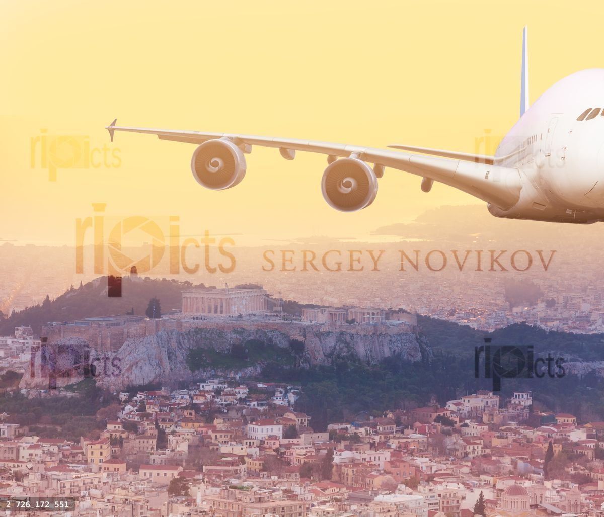 Front view of jet airplane fly mid air in Athens