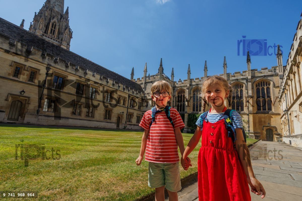 Young explorers at historical site All Souls College, England