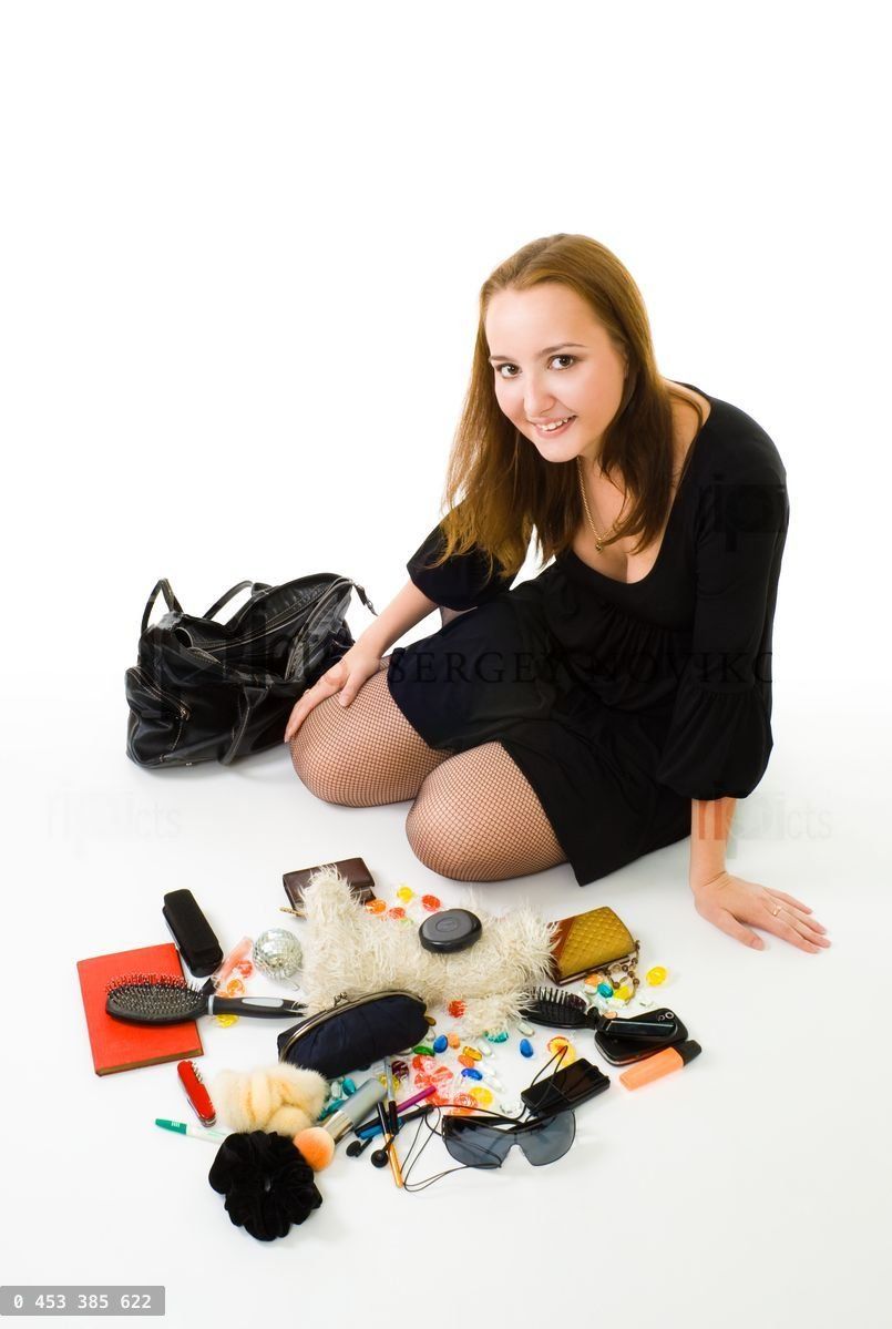 Woman with accessories from woman handbag