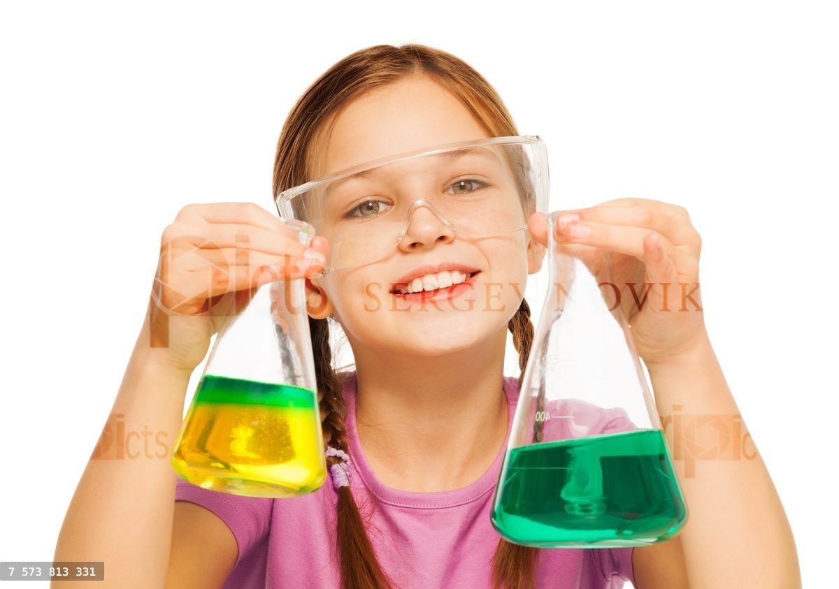 Young schoolgirl with results of chemical tests