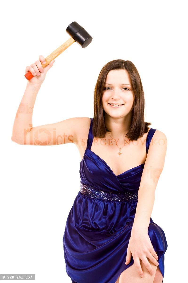 young woman with hamer