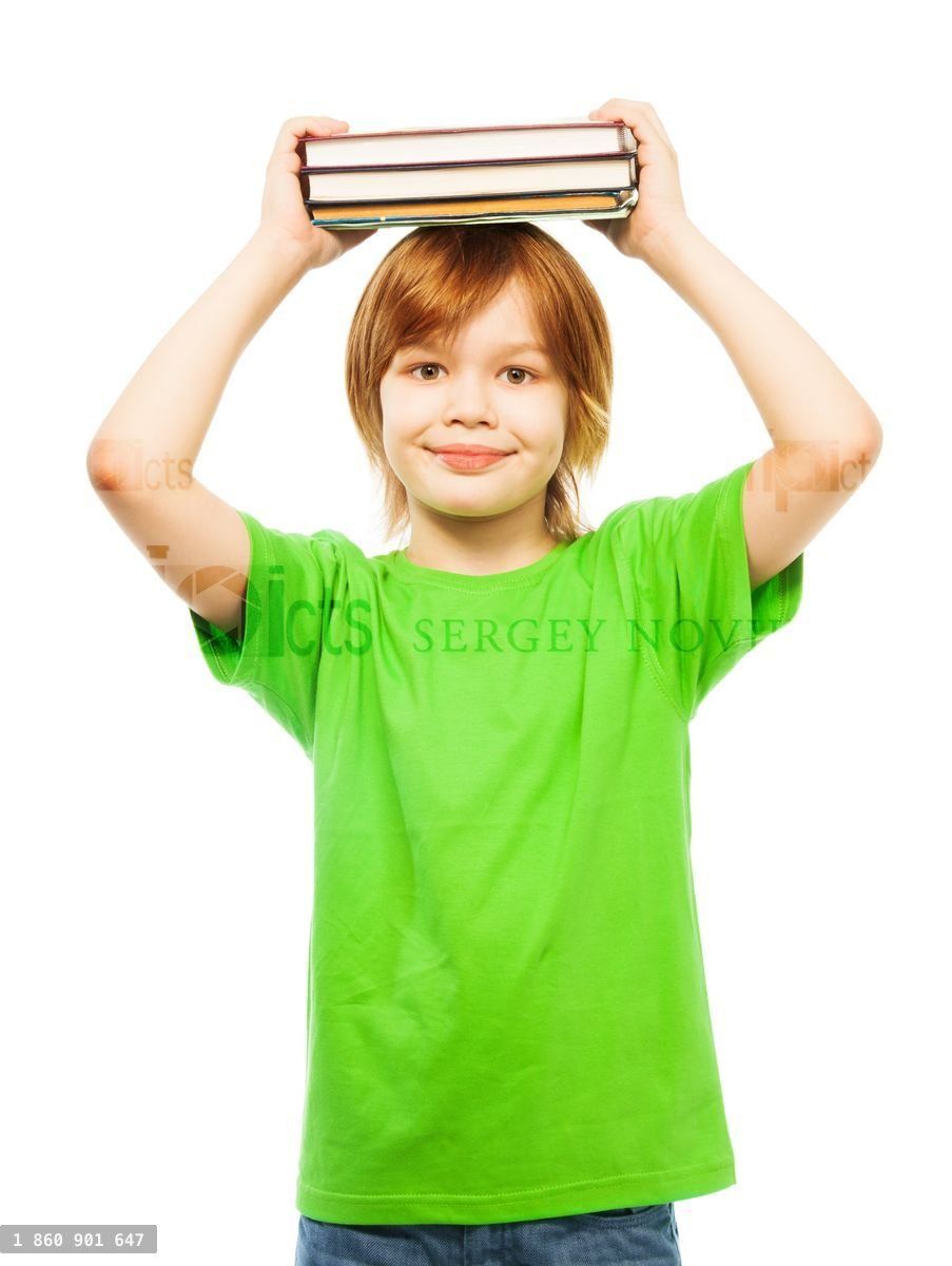 Boy with pile of books
